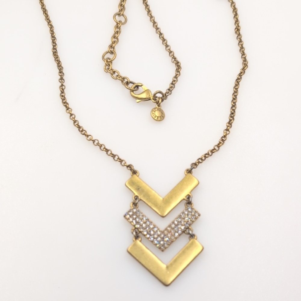J. Crew Gold Chevron Necklace with Crystal Details C15
